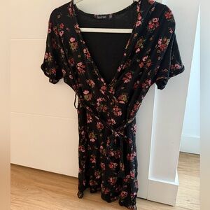 Boohoo Black Dress with Floral Accents